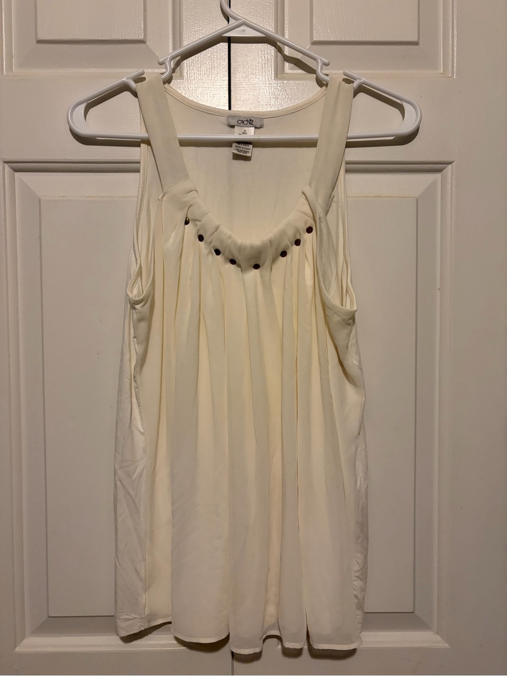Cache Ivory Pleated Camisole with Dark Stud Trim